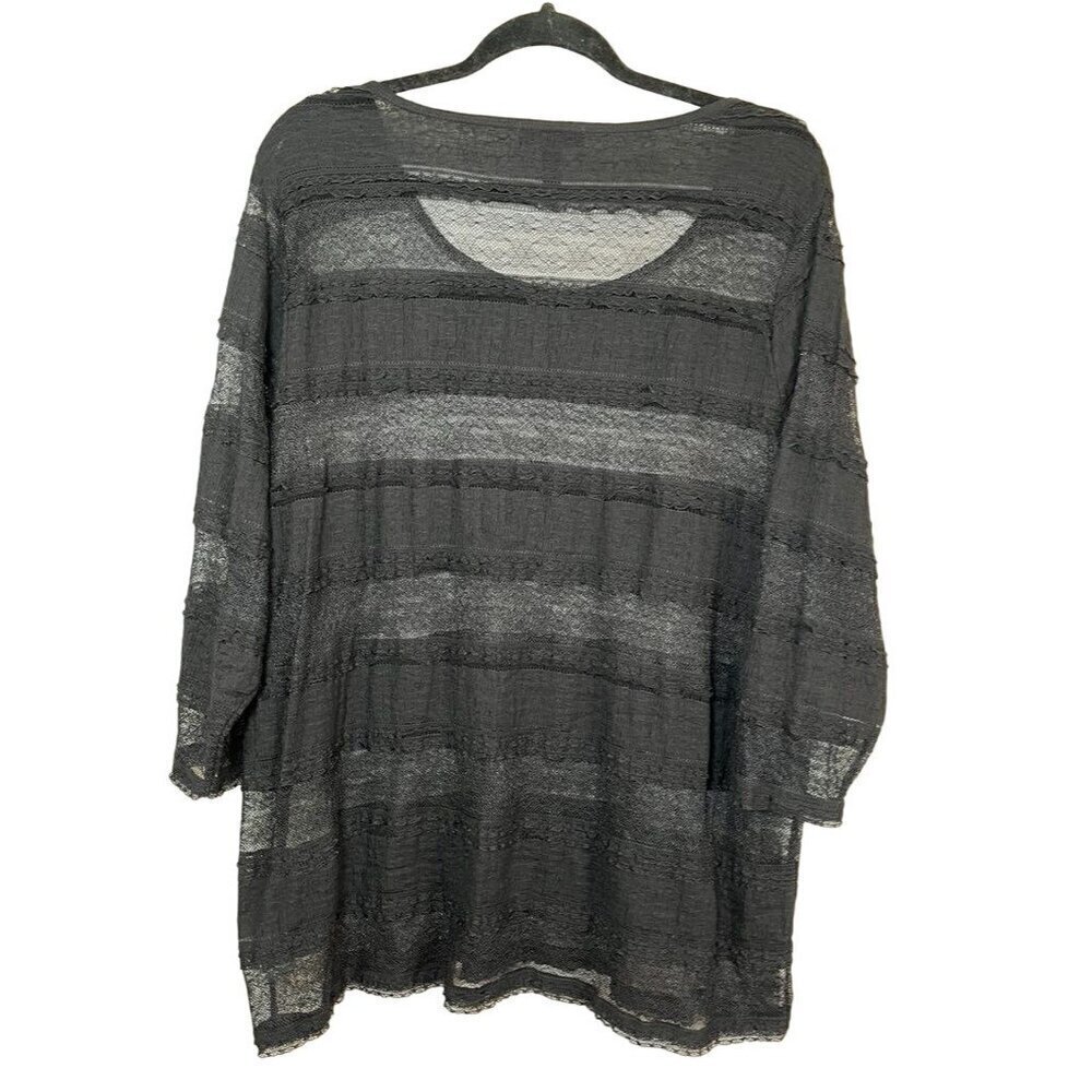 Lauren Ralph Lauren Black Sheer Striped Knit Henley Top - Picture 9 of 12